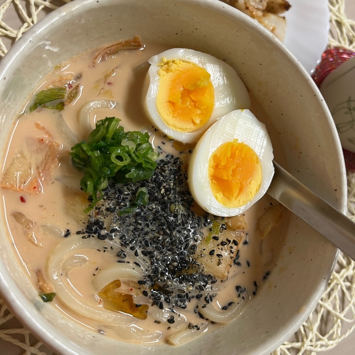 レンジだけでできる！豆乳キムチうどん